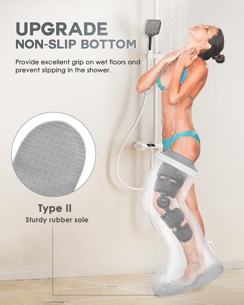 DNEOUXI Waterproof Extra Wide Full Leg Cast Cover for Shower After Knee Surgery with Upgrade Non-Slip Bottom, Watertight Cast Protector for Leg Knee Foot Immobilizer, Bandage Wounds, Walking Boots, Reusable - Image 3